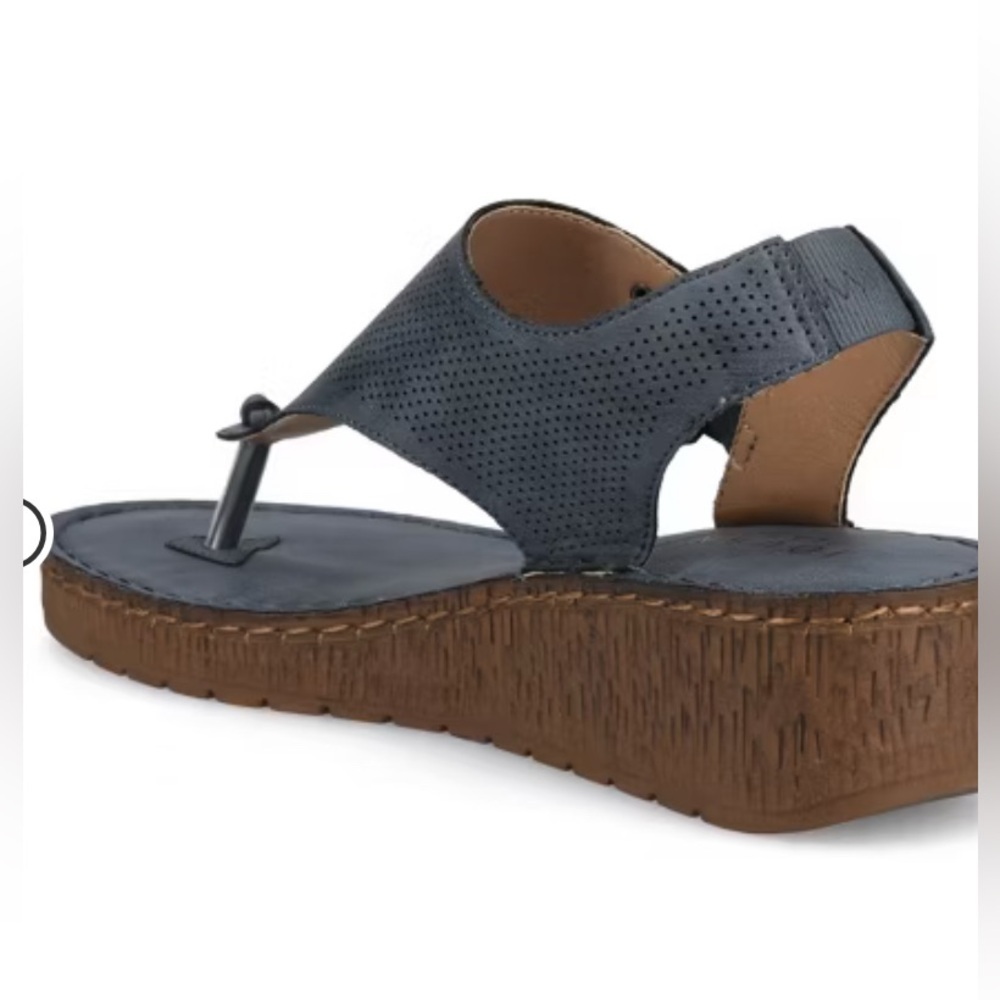 Gray and Brown Wedge Sandals with T-Strap Design - Picture 2 of 10